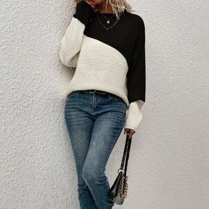 Black Colorblock Drop Shoulder Sweater